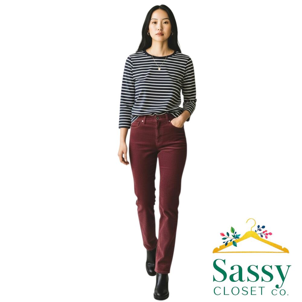KUT FROM THE KLOTH Burgundy Corduroy Pants 8 Rachael Fab Ab Mom Jean EUC
